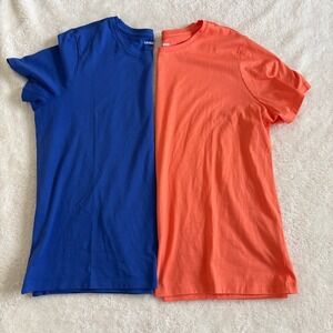 Lands' End Cotton T-Shirt Lot Women's L Orange Blue Crew neck Short Sleeve